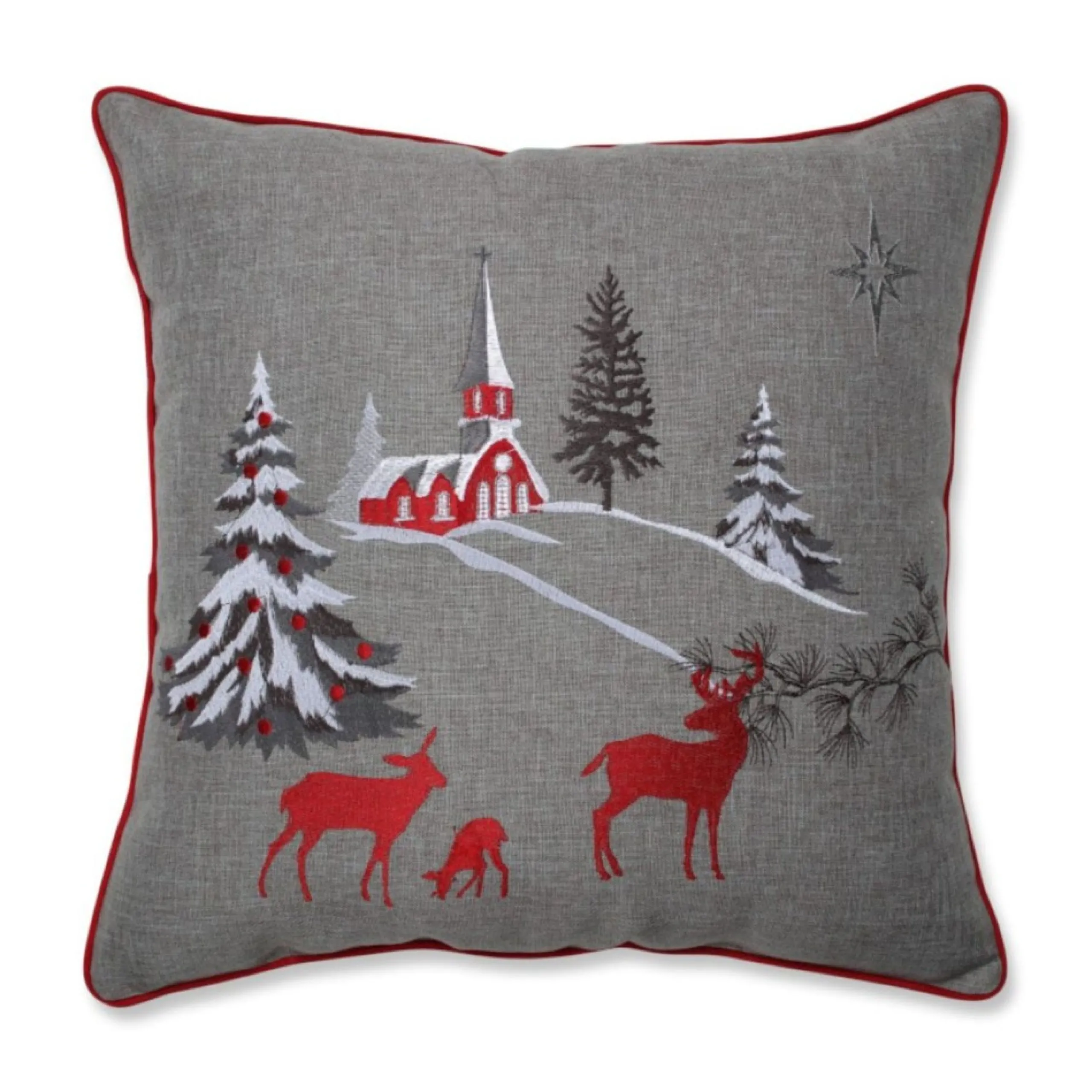 Pillows & Throws*CC Home Furnishings 16.5" Gray And Red Christmas Scene With Deer Square Throw Pillow