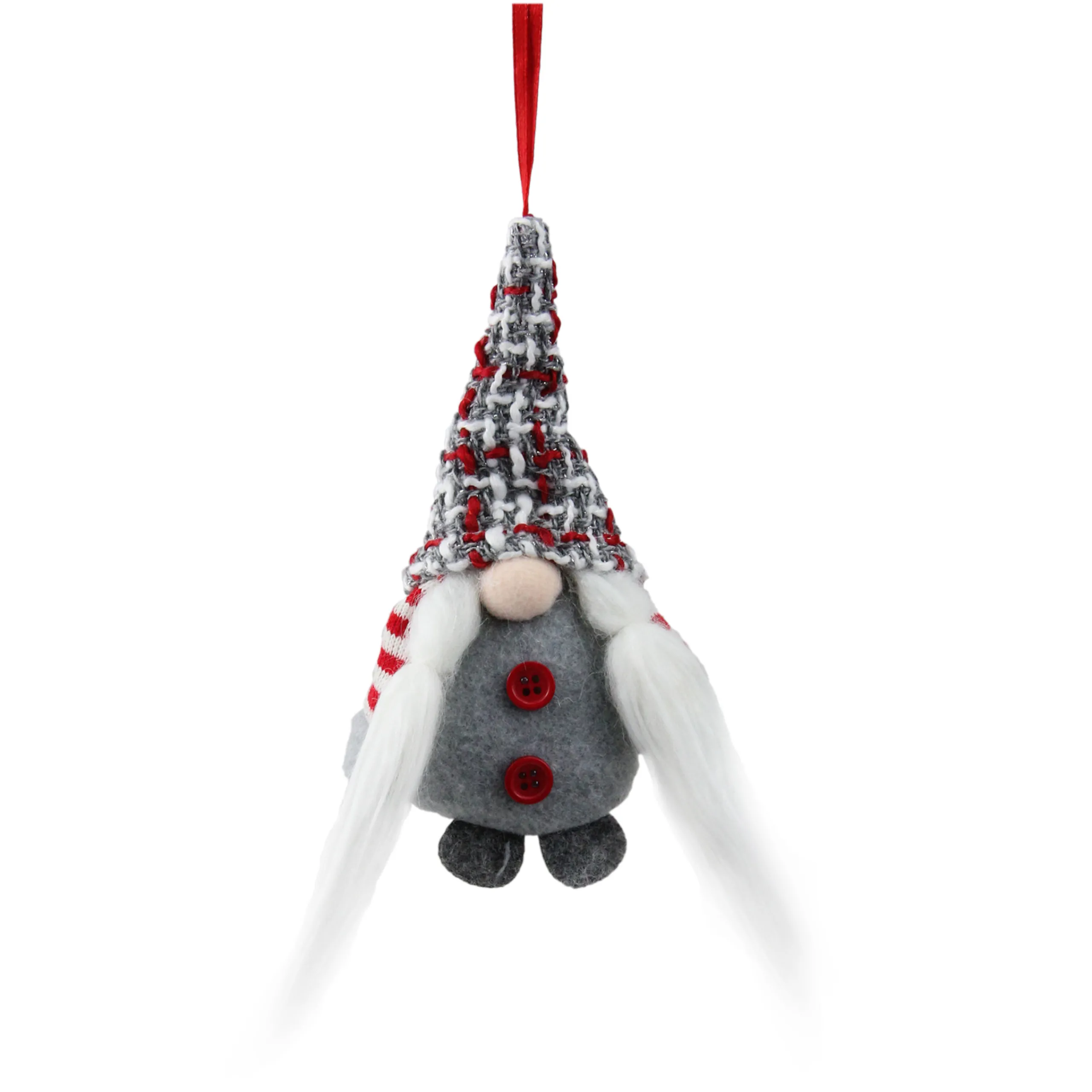 Northlight Fantasy & Sci Fi>6" Gray And Red Plaid Santa's Helper Gnome Hat Christmas Ornament