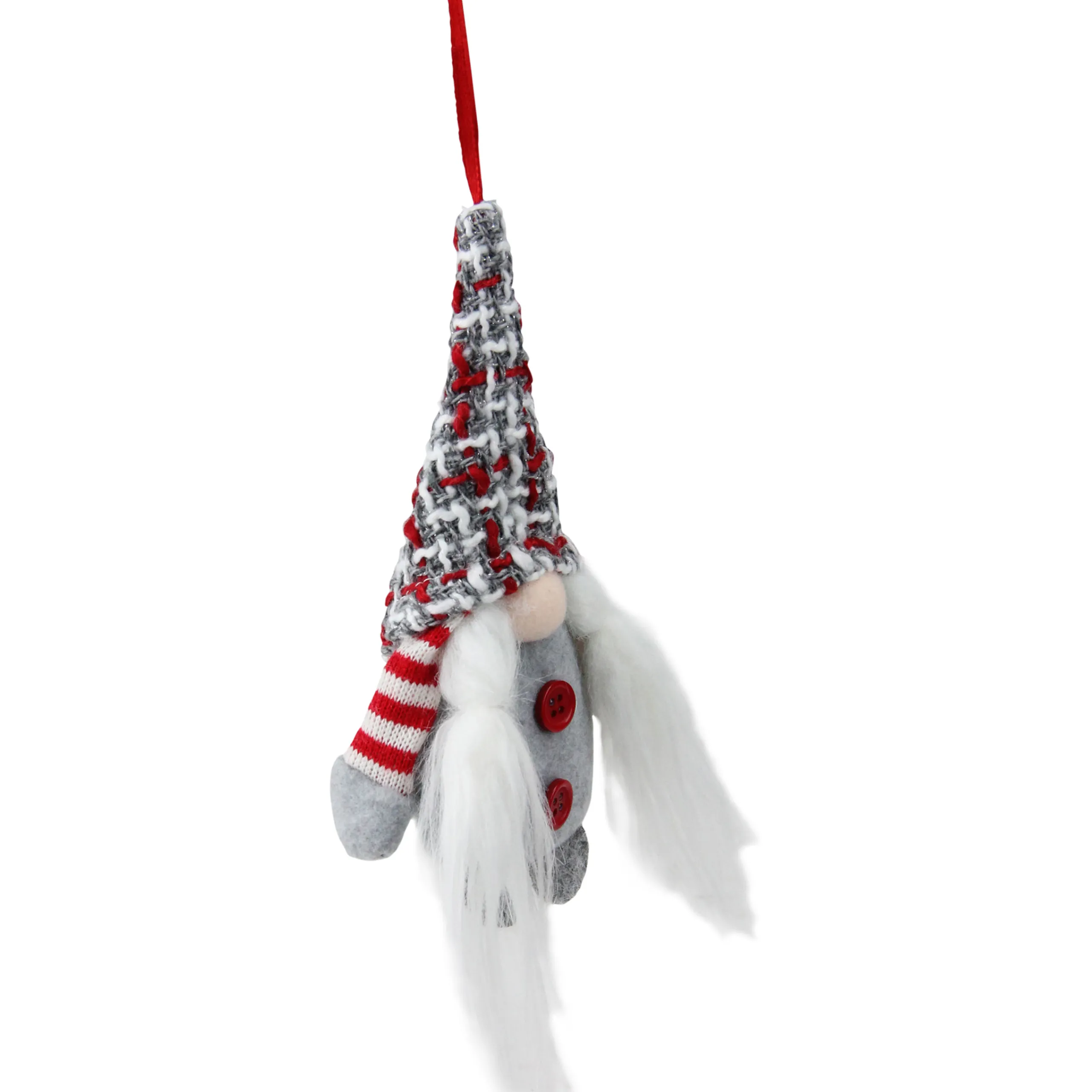 Northlight Fantasy & Sci Fi>6" Gray And Red Plaid Santa's Helper Gnome Hat Christmas Ornament