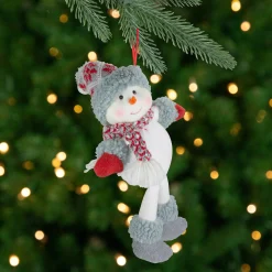 Northlight Snowmen>14" Gray And Red Plush Snowman Hanging Christmas Ornament