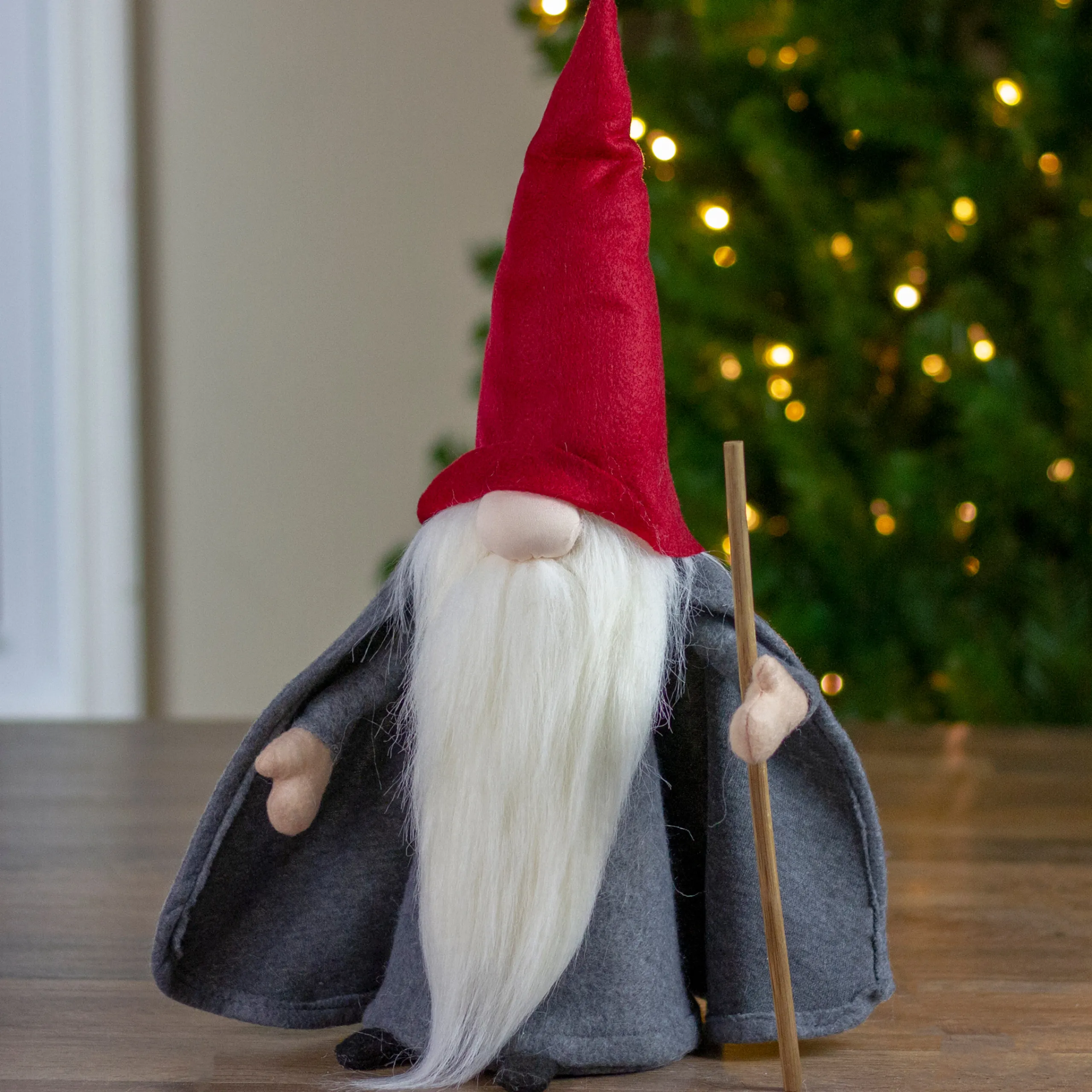 Northlight Fantasy & Sci Fi>18" Gray And Red Standing Big Nose Gnome Holding A Stick