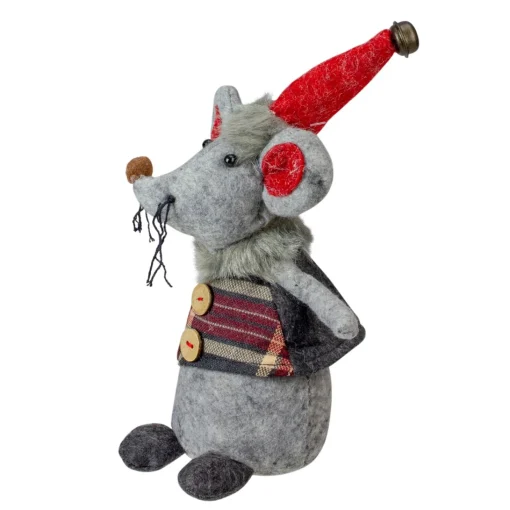 Plush Figures*Melrose 8.25" Gray And Red Standing Mouse With Plaid Jacket Christmas Figurine