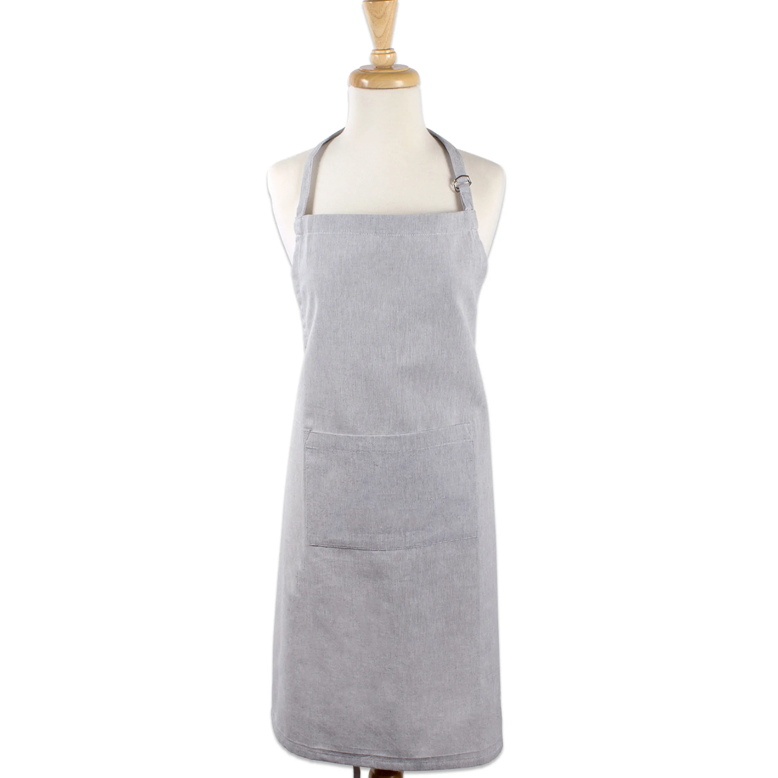 CC Home Furnishings 32" Gray Chambray Chef Kitchen Apron With Pocket And Extra Long Ties