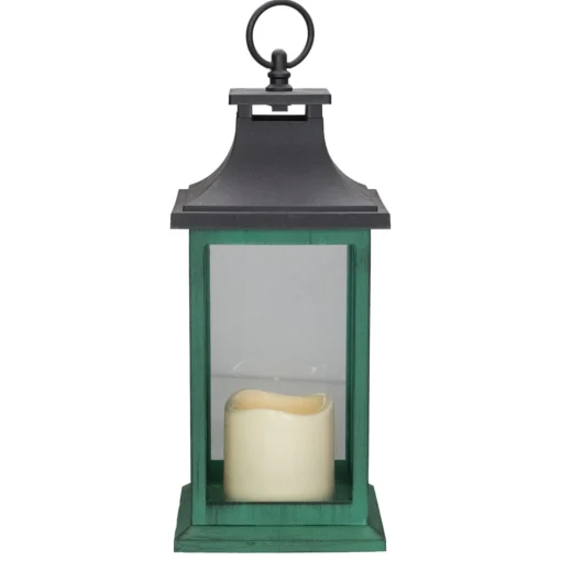 Candles & Holders*Northlight 12" Green And Black Led Candle With Christmas Tree Tabletop Lantern