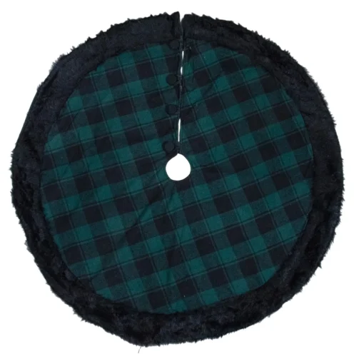 48 Inch And Smaller*Northlight 48" Green And Black Plaid Christmas Tree Skirt With Faux Fur