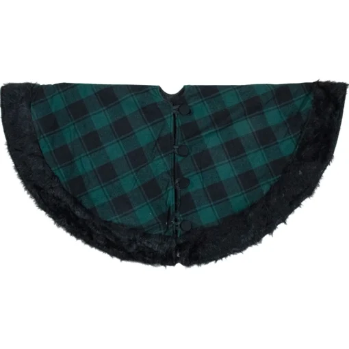 48 Inch And Smaller*Northlight 48" Green And Black Plaid Christmas Tree Skirt With Faux Fur