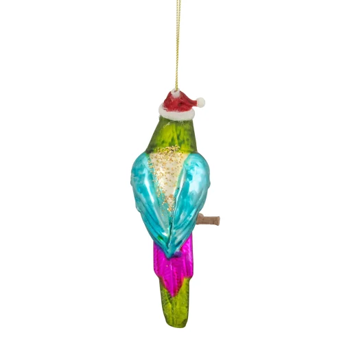 Northlight Animals>6.25" Green And Blue Parrot In A Santa Hat Glass Christmas Ornament