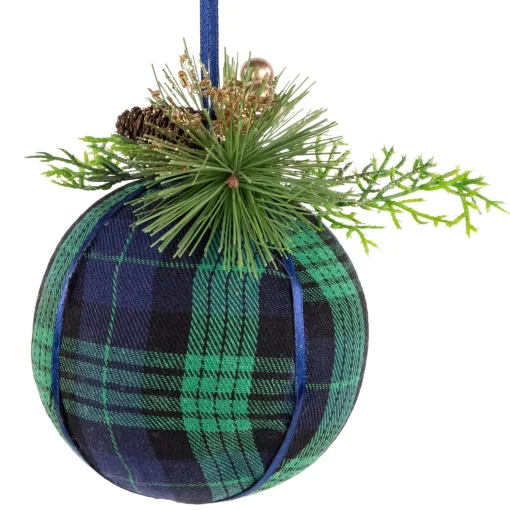 Northlight Balls>4" Green And Blue Plaid Hanging Christmas Ball Ornament