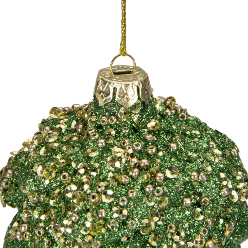 Northlight Woodland>5.5" Green And Gold Glitter Beaded Pine Cone Christmas Ornament