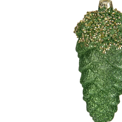 Northlight Woodland>5.5" Green And Gold Glitter Beaded Pine Cone Christmas Ornament