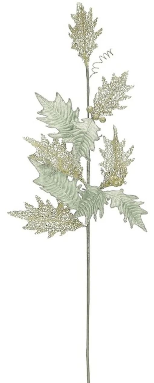 Sprays, Branches & Picks*Select Artificials 32" Green And Gold Glittered Sheer Artificial Holly Spray