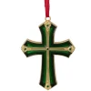 Northlight Nativity & Religious>3.5" Green And Gold Layering Effect Cross Christmas Ornament With Crystals