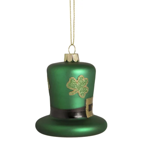 Northlight Irish Themed>2.75" Green And Gold Leprechaun Hat Glass Christmas Ornament