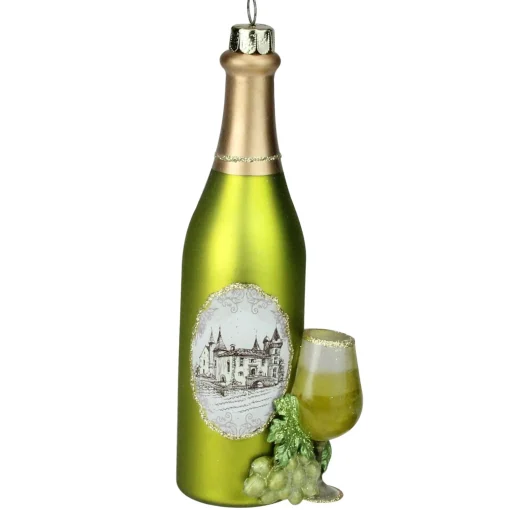 Northlight Food & Beverage>5.75" Green And Gold Wine Bottle Glass Christmas Ornament