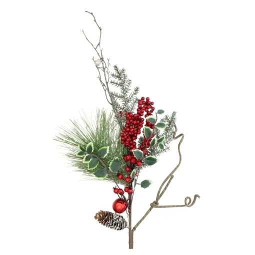 Sprays, Branches & Picks*Northlight 32" Green And Red Berries And Pinecones Frosted Artificial Christmas Spray