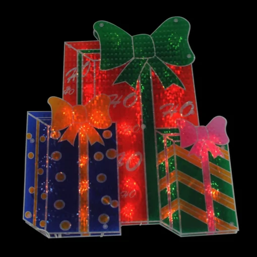 Window Decorations*Northlight 17" Green And Red Double-Sided Lighted Holographic Shimmering Christmas Presents Window Silhouette