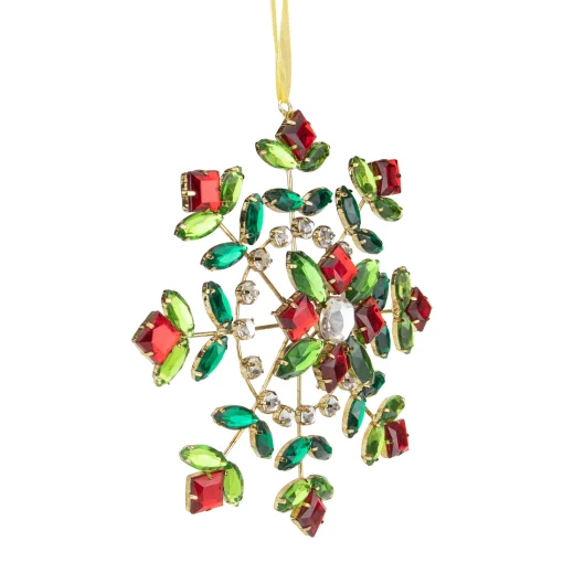 Northlight Snowflakes>6.5" Green And Red Gem Stone Flowers Snowflake Christmas Ornament