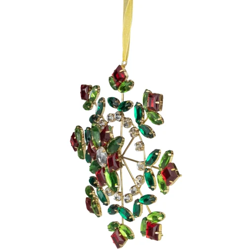 Northlight Snowflakes>6.5" Green And Red Gem Stone Flowers Snowflake Christmas Ornament