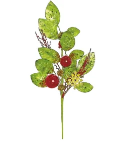Sprays, Branches & Picks*Select Artificials 19" Green And Red Leaves With Pine Cones Artificial Christmas Spray