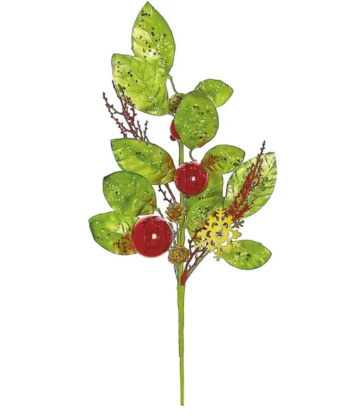 Sprays, Branches & Picks*Select Artificials 19" Green And Red Leaves With Pine Cones Artificial Christmas Spray