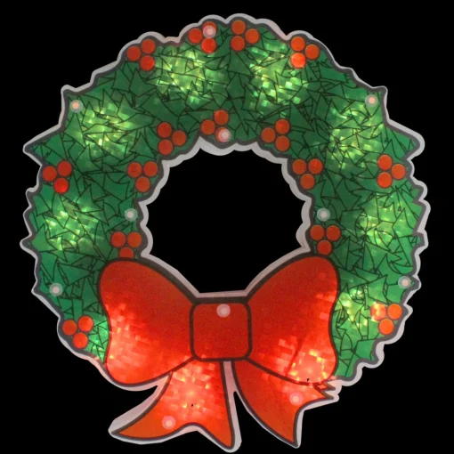 Window Decorations*Northlight 11" Green And Red Lighted Wreath Christmas Window Silhouette Decoration