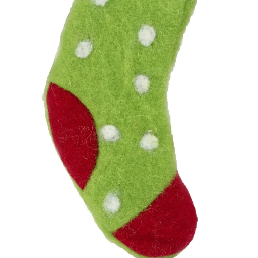 Tii Collections Stockings>9.5" Green And Red Polka Dotted Felt Christmas Stocking Ornament