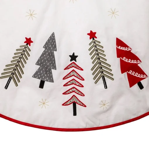 50 Inch And Larger*KSA 50" Green And Red Tree Embroidered Christmas Tree Skirt