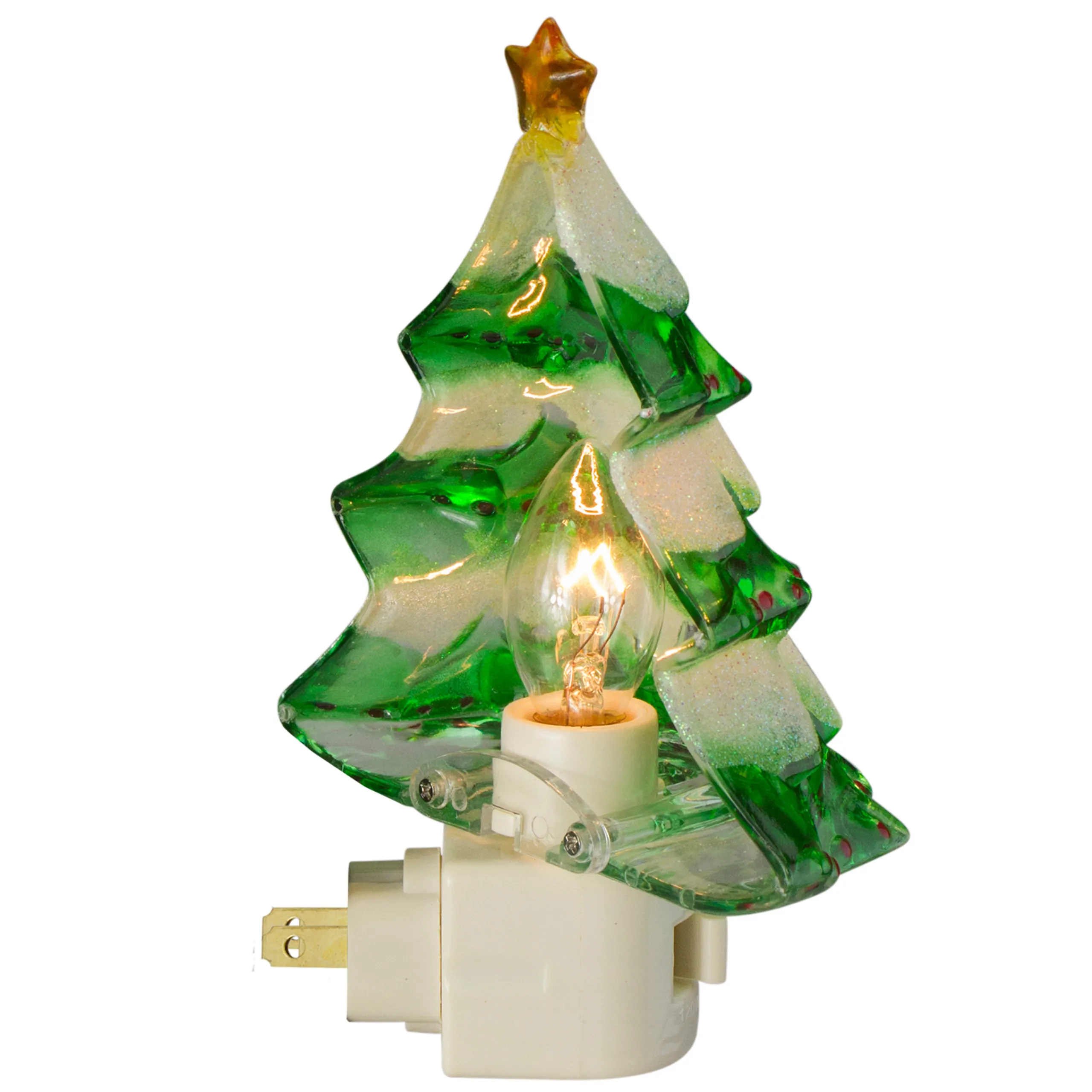 Northlight 5.5" Green And White Beaded Frosted Christmas Tree Night Light
