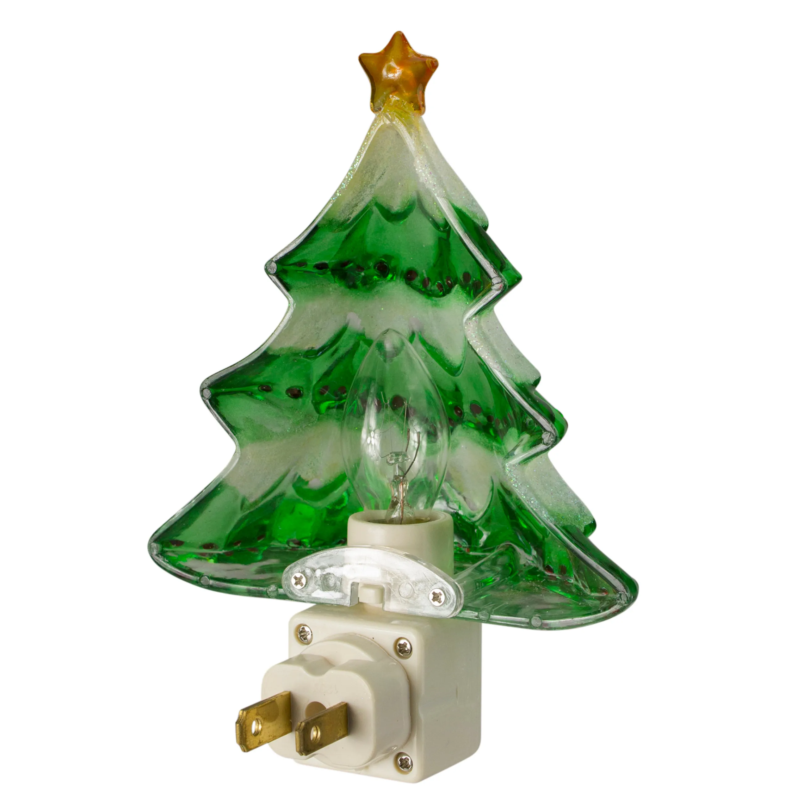Northlight 5.5" Green And White Beaded Frosted Christmas Tree Night Light
