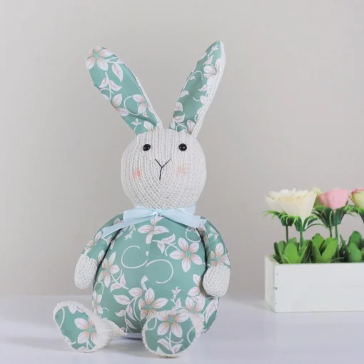 Northlight 17" Green And White Floral Easter Bunny Rabbit Spring Figure