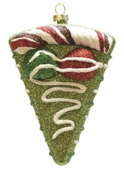 Northlight Food & Beverage>5" Green And White Glitter Shatterproof Birthday Cake Slice Christmas Ornament