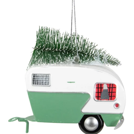 Northlight Transportation>4.25" Green And White Rv Camper Van With Tree Christmas Ornament