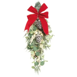 Unlit Teardrops*Contemporary Home Living 31" Green Berry Pine And Eucalyptus Christmas Teardrop Swag, Unlit