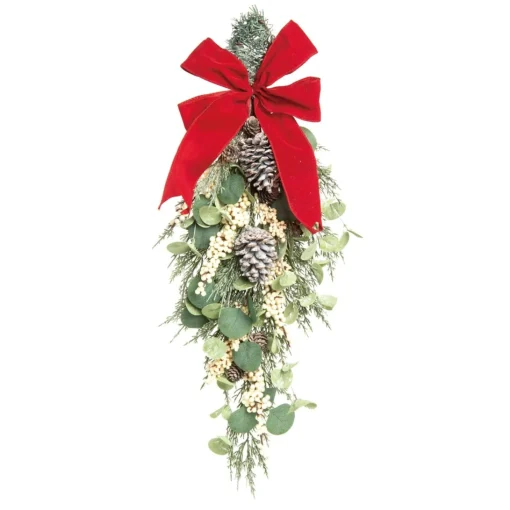 Unlit Teardrops*Contemporary Home Living 31" Green Berry Pine And Eucalyptus Christmas Teardrop Swag, Unlit