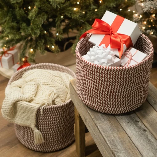 Decoration Storage*Colonial Mills 12" Green Braided Zig-Zag Christmas Woven Storage Basket