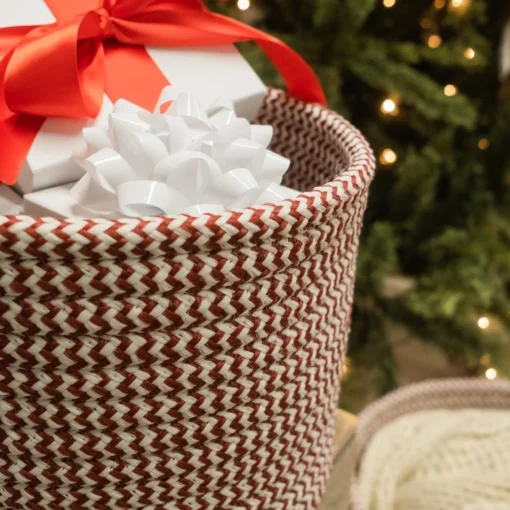 Decoration Storage*Colonial Mills 12" Green Braided Zig-Zag Christmas Woven Storage Basket