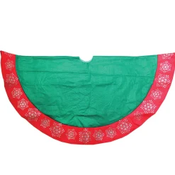 48 Inch And Smaller*Northlight 48" Green Christmas Tree Skirt With Red Gemstone Glitter Snowflake Trim
