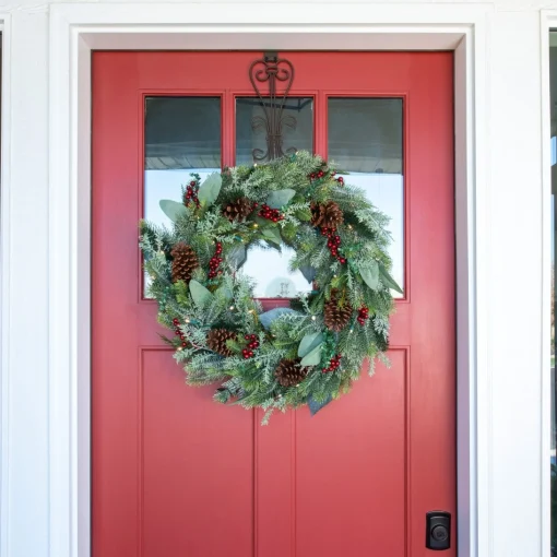 Specialty Wreaths*Village Lighting Co. 30" Green Christmas Winter Frost Led Artificial Wreath - Pre-Lit