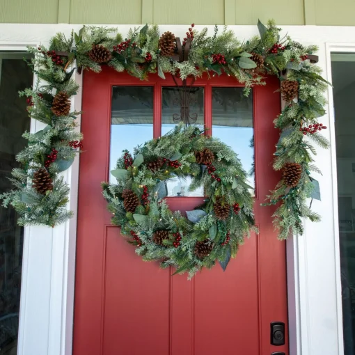 Specialty Wreaths*Village Lighting Co. 30" Green Christmas Winter Frost Led Artificial Wreath - Pre-Lit