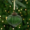 Northlight Pendants & Drops>3" Green Crackle Glass Onion Christmas Ornament