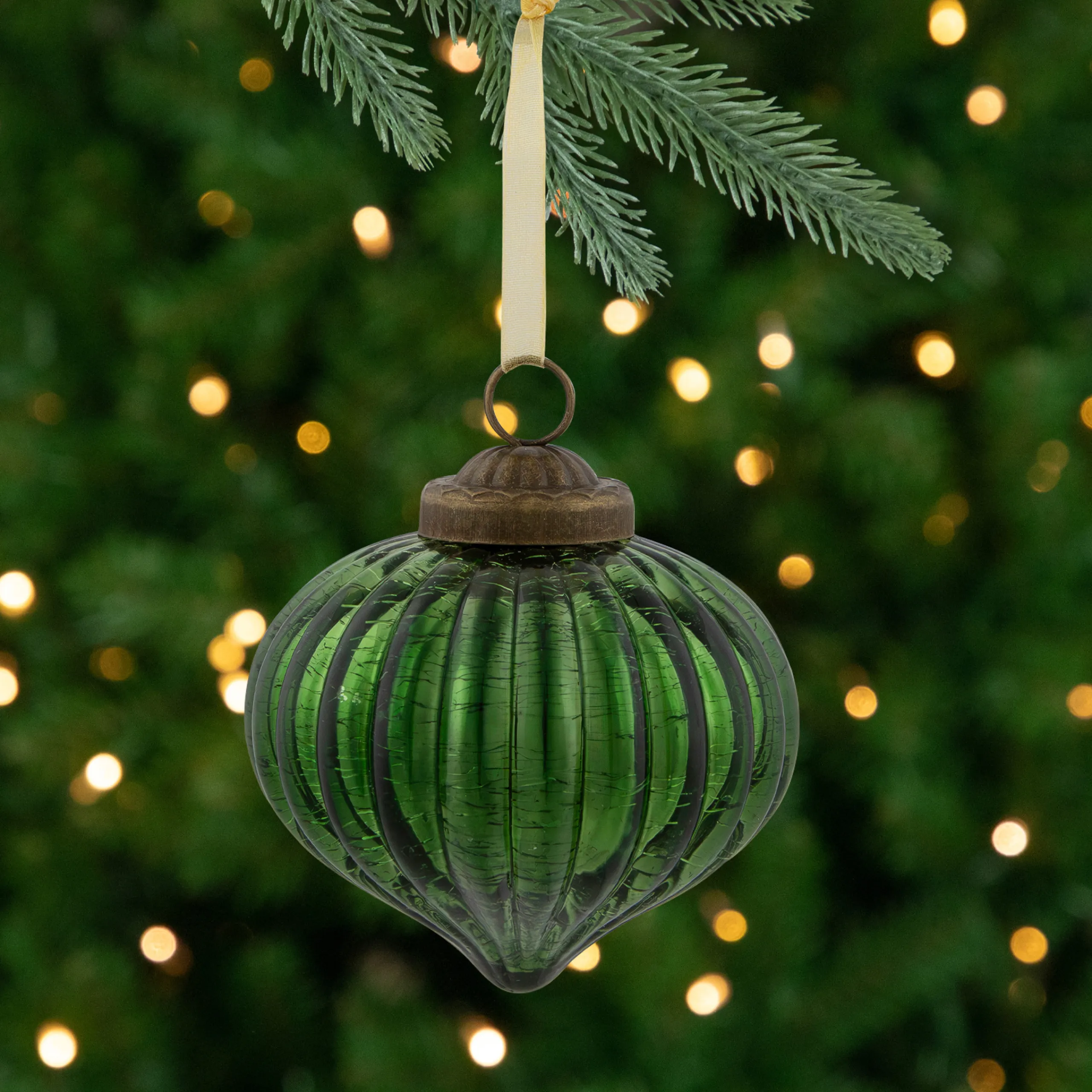 Northlight Pendants & Drops>3" Green Crackle Glass Onion Christmas Ornament