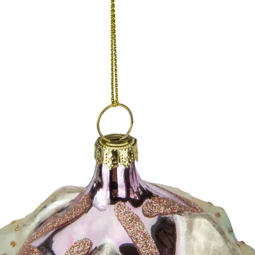 Northlight Garden & Floral>4.25" Green Flowers On Pink Glass Christmas Ornament