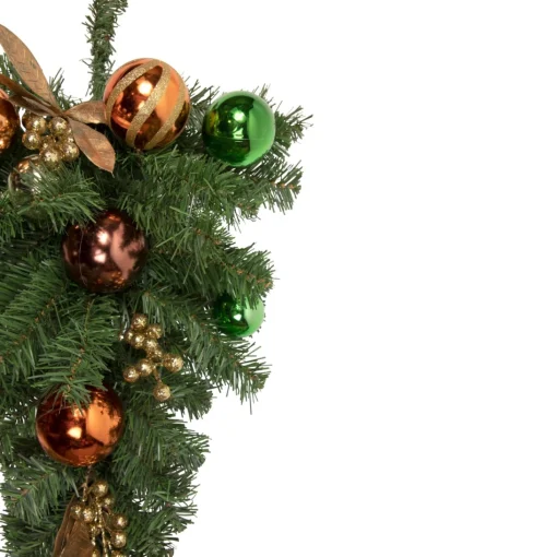 Unlit Teardrops*Northlight 30" Green Foliage And Ornaments Artificial Christmas Teardrop Swag, Unlit