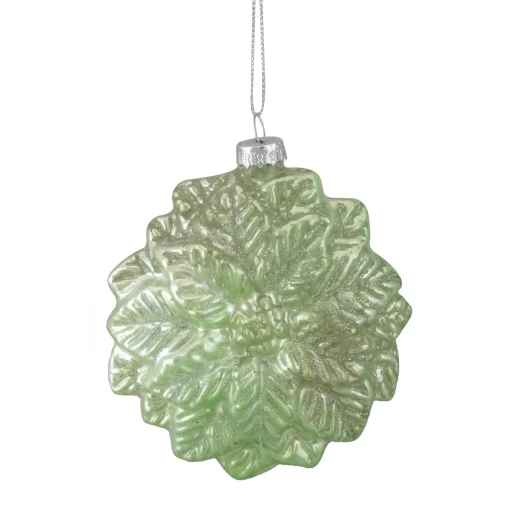 Northlight Garden & Floral>3.75" Green Glittered Poinsettia Flower Glass Christmas Ornament