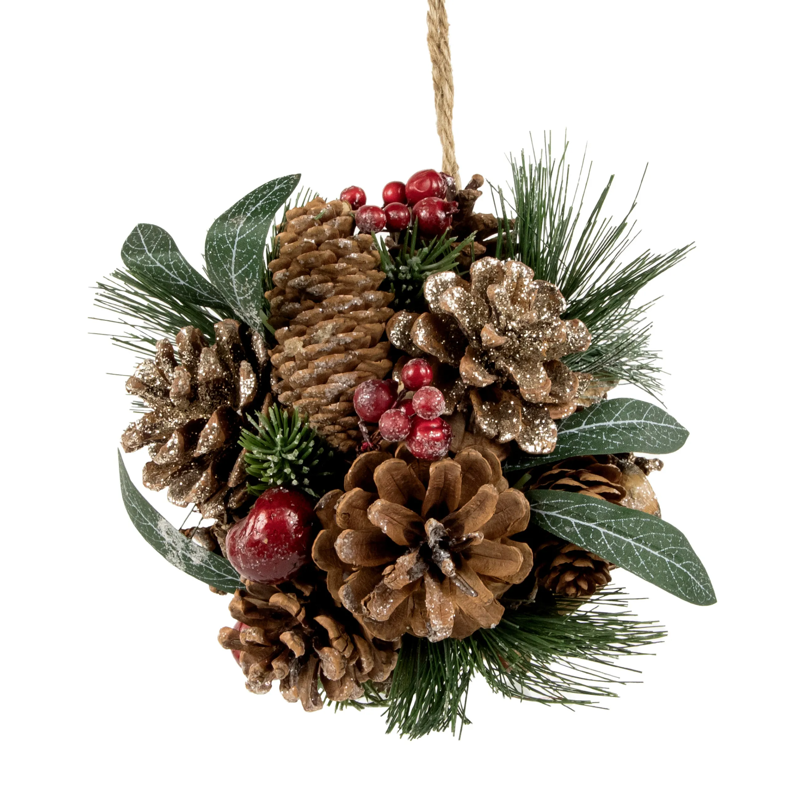 Northlight Pine Cones>6" Green Mixed Foliage, Pinecone And Berries Hanging Christmas Ball Ornament