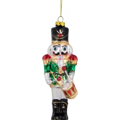 Northlight Nutcrackers>5.25" Green, Red And Gold Nutcracker With Drum Glass Christmas Ornament