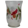 Candles & Holders*Northlight 4" Hand Painted Christmas Cardinal And Pine Flameless Glass Candle Holder