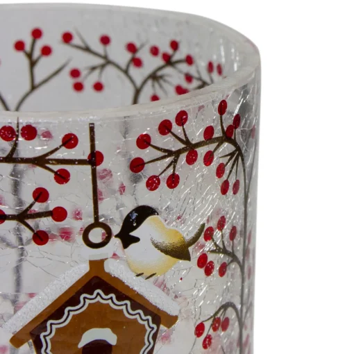 Candles & Holders*Northlight 5" Hand Painted Sparrows And Berries Flameless Glass Christmas Candle Holder