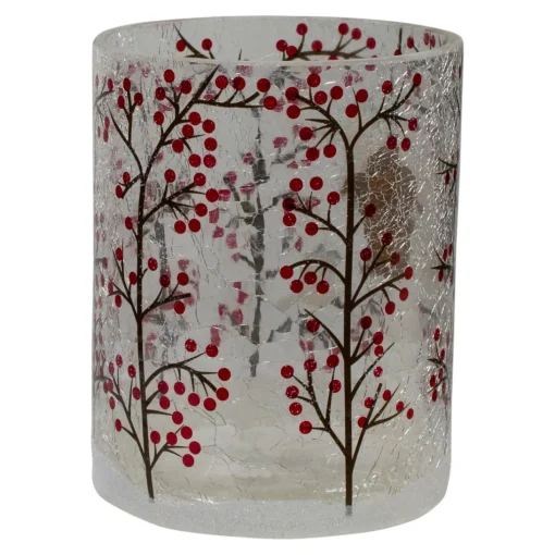 Candles & Holders*Northlight 5" Hand Painted Sparrows And Berries Flameless Glass Christmas Candle Holder