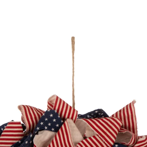 Glitzhome 18.9" Handcrafted Stripes And Stars Patriotic Fabric Wreath
